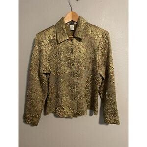 Vintage Melrose Top Womens Medium Green Floral Crinkle Embroidered Fairy 90s
